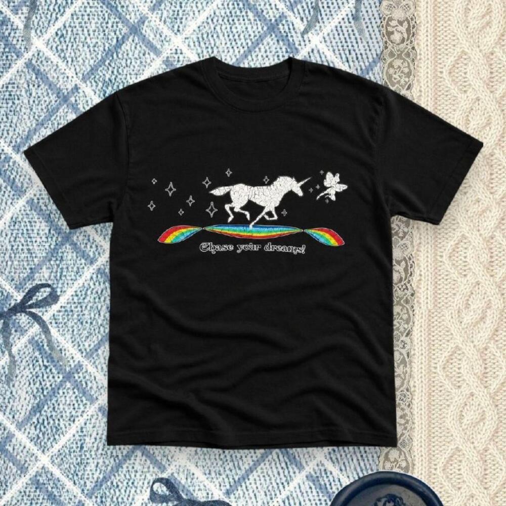Unicorn Chase Your Dreams Graphic Tee Black Unisex